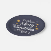 Vrolijk Kerstfeest Typografie Lichtblauw Wit Papieren Bordje (Gekanteld)