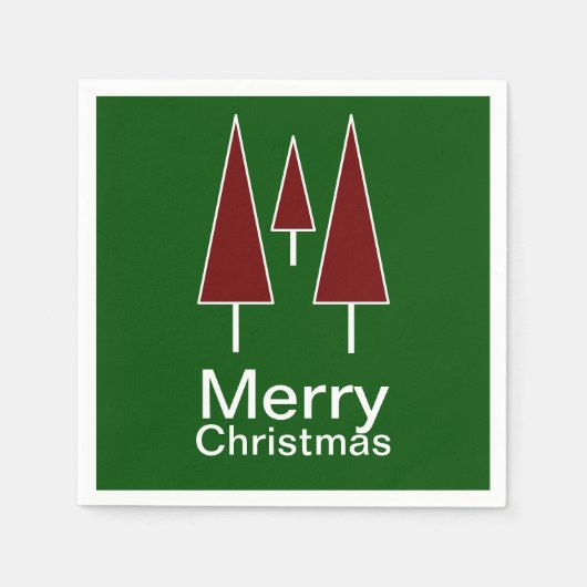 Vrolijk kerstfeest Typografie Red Green Pine Trees Servet (Voorkant)