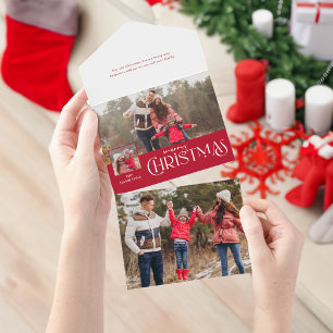 Vrolijk Kerstfeest Typografie Rood Multi-Photo All In One Uitnodiging