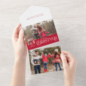 Vrolijk Kerstfeest Typografie Rood Multi-Photo All In One Uitnodiging (Afscheurbaar)