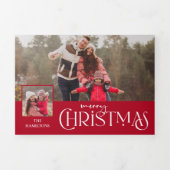 Vrolijk Kerstfeest Typografie Rood Multi-Photo Drieluik Wenskaart (Cover)