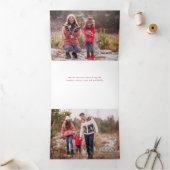 Vrolijk Kerstfeest Typografie Rood Multi-Photo Drieluik Wenskaart (Binnen)