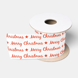 Vrolijk Kerstfeest Typografie Rood Wit Patroon Satijnen Lint