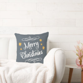 Vrolijk Kerstfeest Typografie Slate Grey White Kussen