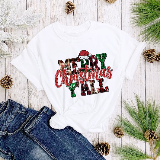 Vrolijk Kerstfeest U'all Plaid Fun Kerstmis Vrouwe T-shirt