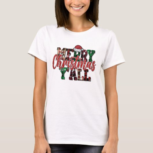 Vrolijk Kerstfeest U'all Plaid Fun Kerstmis Vrouwe T-shirt (Voorkant)