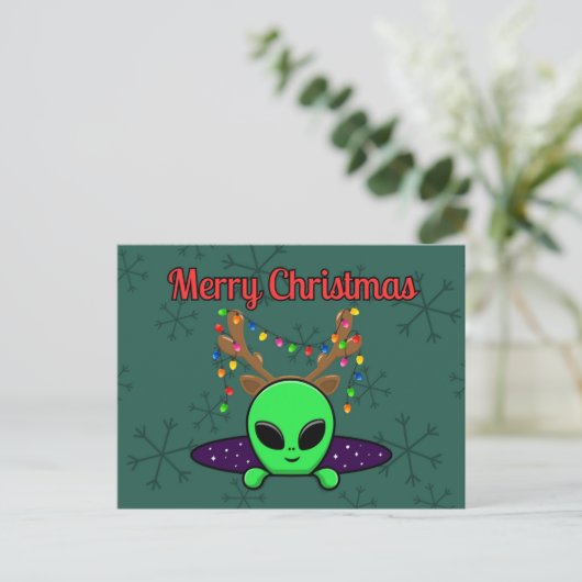 "Vrolijk kerstfeest" UFO Alien Briefkaart (Staand voorkant)
