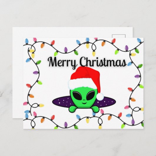 "Vrolijk kerstfeest" UFO Alien Briefkaart (Voorkant / Achterkant)
