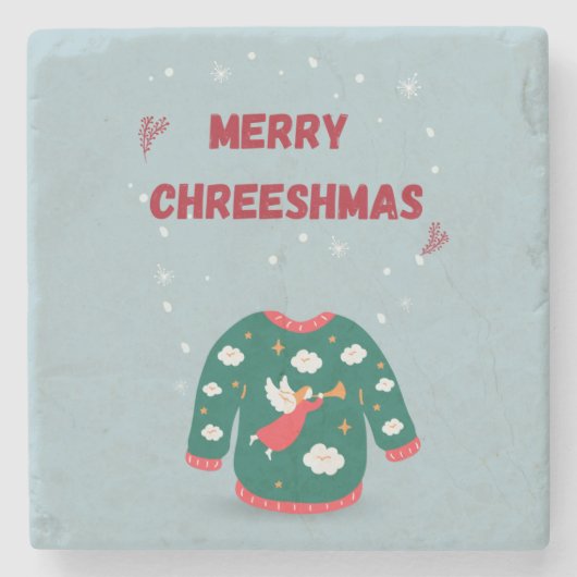 Vrolijk kerstfeest Ugly Sweater Angel Stenen Onderzetter (Voorkant)