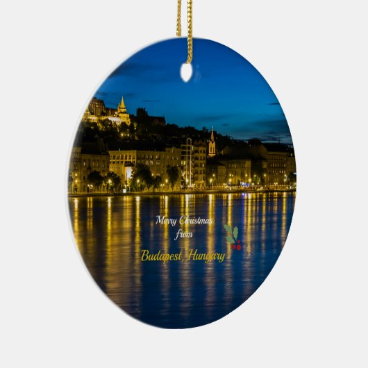 Vrolijk kerstfeest uit Boedapest, Hongarije Keramisch Ornament (Rechts)