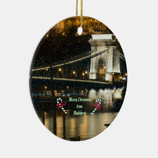 Vrolijk kerstfeest uit Boedapest Keramisch Ornament (Rechts)