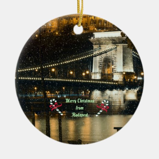 Vrolijk kerstfeest uit Boedapest Keramisch Ornament (Voorkant)