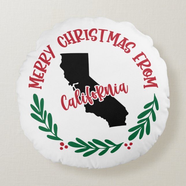 Vrolijk kerstfeest uit Californië, rood groen uit  Rond Kussen (Voorkant)