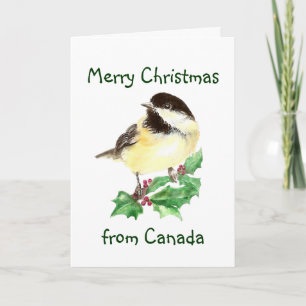 Vrolijk kerstfeest uit Canada, Chickadee Bird Feestdagen Kaart