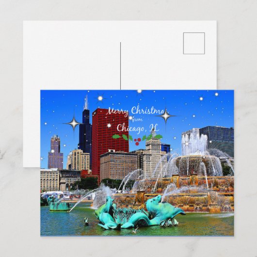 Vrolijk kerstfeest uit Chicago Briefkaart (Voorkant / Achterkant)
