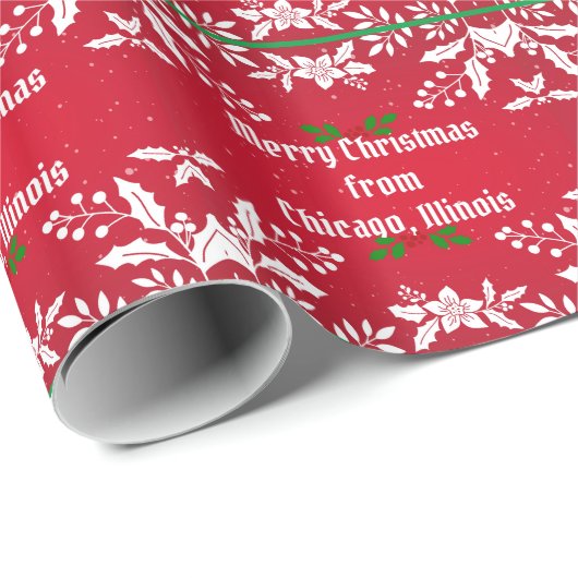 Vrolijk kerstfeest uit Chicago Cadeaupapier (Rol Hoek)