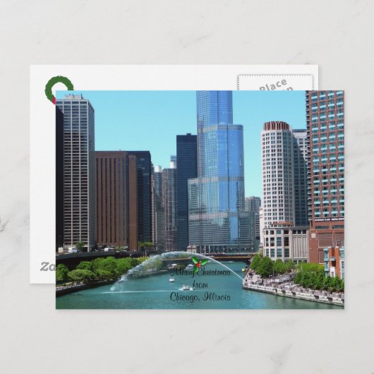 Vrolijk kerstfeest uit Chicago Illinois Feestdagenkaart (Voorkant / Achterkant)