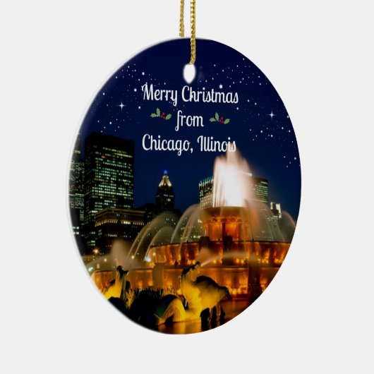 Vrolijk kerstfeest uit Chicago, Illinois Keramisch Ornament (Rechts)