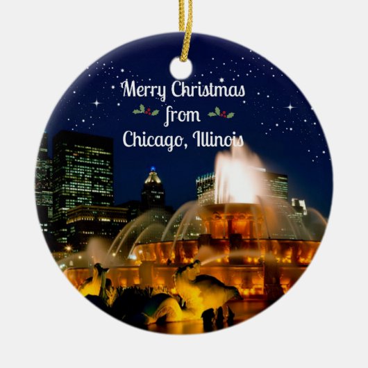 Vrolijk kerstfeest uit Chicago, Illinois Keramisch Ornament (Voorkant)