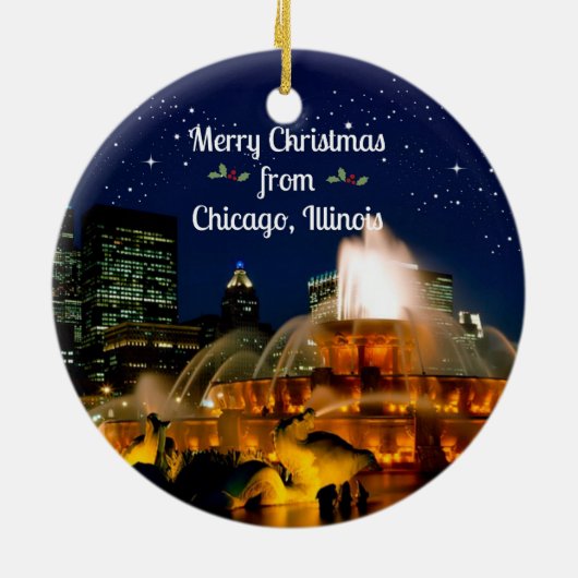 Vrolijk kerstfeest uit Chicago, Illinois Keramisch Ornament (Achterkant)