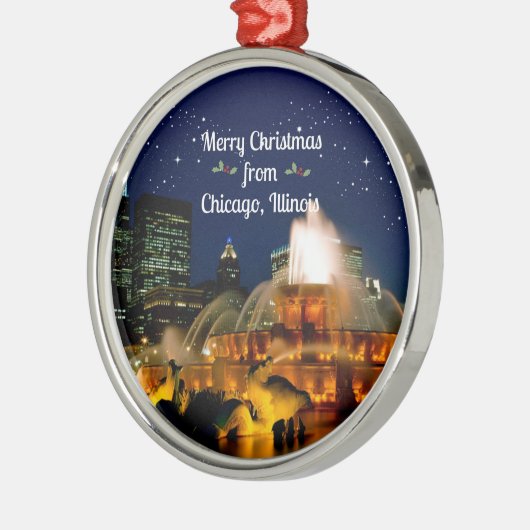 Vrolijk kerstfeest uit Chicago, Illinois Metalen Ornament (Links)