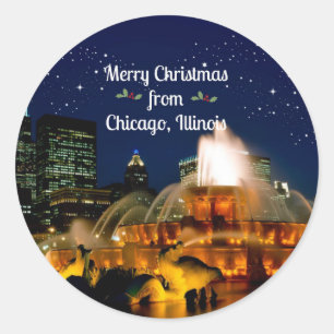 Vrolijk kerstfeest uit Chicago, Illinois, Ronde Sticker