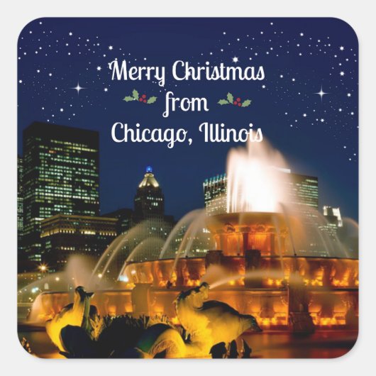 Vrolijk kerstfeest uit Chicago, Vierkante Sticker (Voorkant)