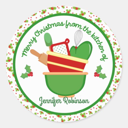 Vrolijk kerstfeest uit de keuken van ronde sticker (Voorkant)