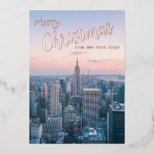 Vrolijk kerstfeest uit de New York Skyline Family Folie Feestdagenkaart