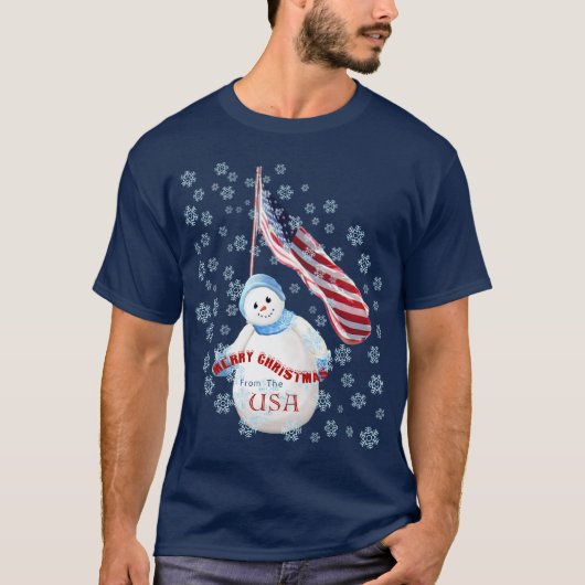 Vrolijk kerstfeest uit de VS Snowman T-shirt (Voorkant)