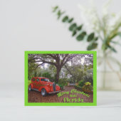 Vrolijk kerstfeest uit Florida Classic Car Bok Tow Briefkaart (Staand voorkant)