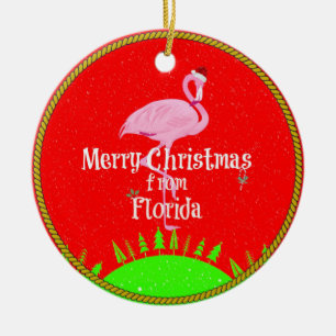 Vrolijk kerstfeest uit Florida en Santa Flamingo Keramisch Ornament