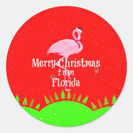 Vrolijk kerstfeest uit Florida en Santa Flamingo Ronde Sticker (Voorkant)