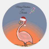 Vrolijk kerstfeest uit Florida, Flamingo. Ronde Sticker (Voorkant)