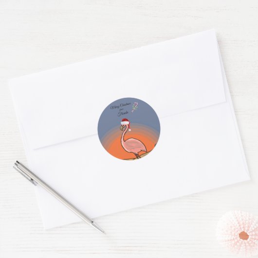 Vrolijk kerstfeest uit Florida, Flamingo. Ronde Sticker (Envelop)