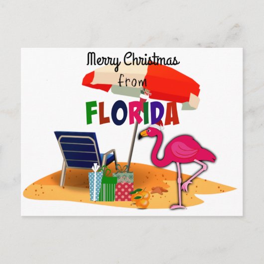 Vrolijk kerstfeest uit Florida met Santa Flamingo Briefkaart (Voorkant)