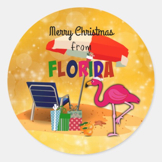 Vrolijk kerstfeest uit Florida, Ronde Sticker (Voorkant)
