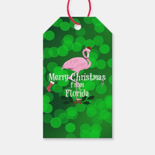 Vrolijk kerstfeest uit Florida, Santa Flamingo Cadeaulabel (Voorkant)