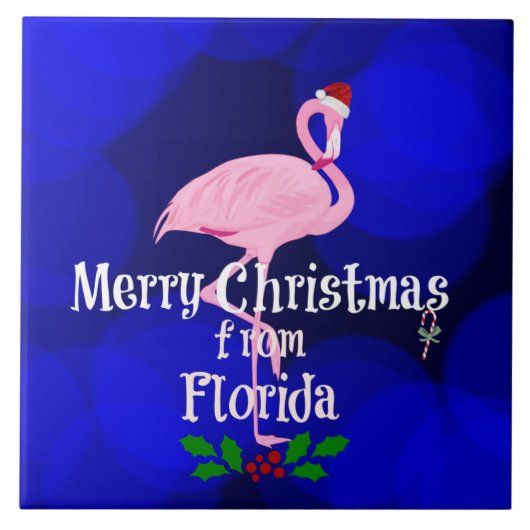 Vrolijk kerstfeest uit Florida, Santa Flamingo. Tegeltje (Voorkant)