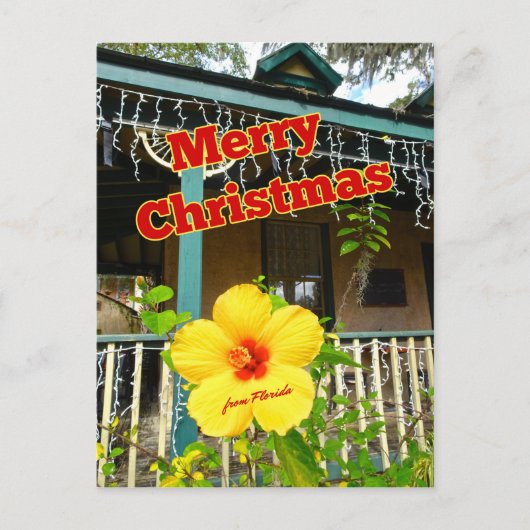 Vrolijk kerstfeest uit Florida Tropische Hibiscus Briefkaart (Voorkant)
