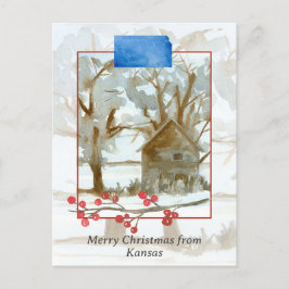 Vrolijk kerstfeest uit het winterkajuitlandschap v briefkaart