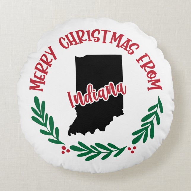 Vrolijk kerstfeest uit Indiana US Rood Groen Wit Rond Kussen (Voorkant)