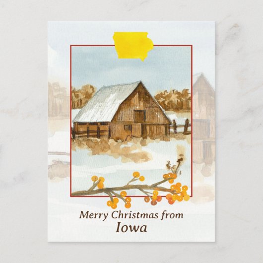 Vrolijk kerstfeest uit Iowa Barn Boerderij Winters Briefkaart (Voorkant)