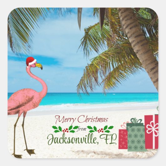 Vrolijk kerstfeest uit Jacksonville, FL Vierkante Sticker (Voorkant)