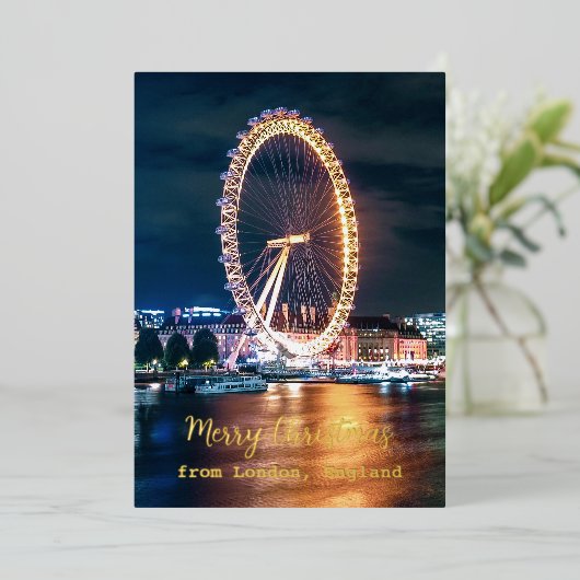 Vrolijk kerstfeest uit Londen Engeland Folie Feestdagenkaart (Staand Voorkant)