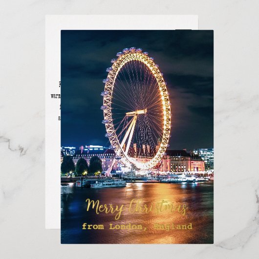 Vrolijk kerstfeest uit Londen Engeland Folie Feestdagenkaart (Voorkant / Achterkant)