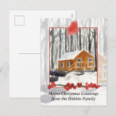 Vrolijk kerstfeest uit Maine Cabin Winter Forest Feestdagenkaart (Voorkant / Achterkant)
