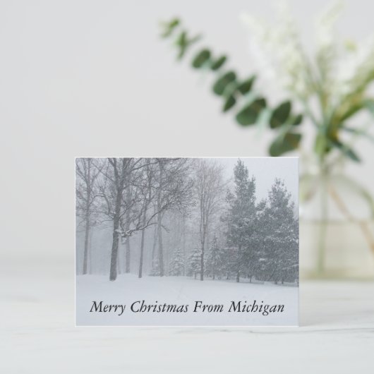 Vrolijk kerstfeest uit Michigan Winter Snow Postca Feestdagenkaart (Staand voorkant)