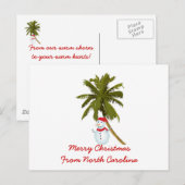 Vrolijk kerstfeest uit N. Carolina, Sneeuwman palm Feestdagenkaart (Voorkant / Achterkant)