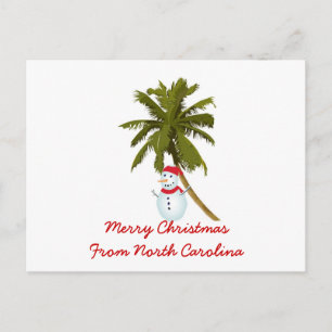 Vrolijk kerstfeest uit N. Carolina, Sneeuwman palm Feestdagenkaart